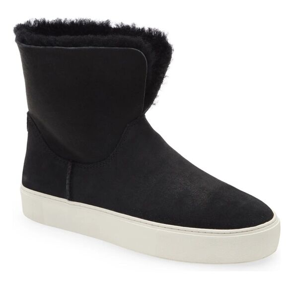UGG Women Black Suede Lamb Fur Lined Lynus Pull-On Winter Ankle Booties Size 5 - Picture 1 of 6